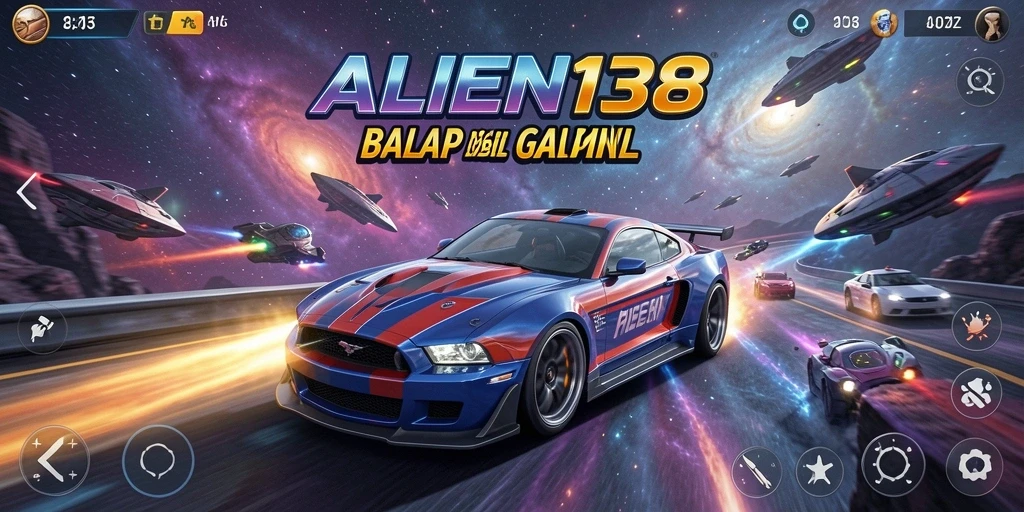 Tampilan gameplay balap mobil yang mendebarkan di luar angkasa.