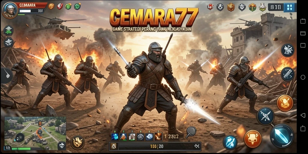 Screenshot CEMARA77 menampilkan aksi strategis seru dalam pertempuran.