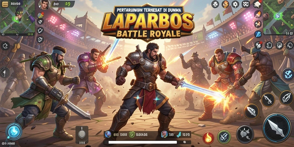 Gameplay aksi seru di LAPARBOS saat bertarung di arena Battle Royale.