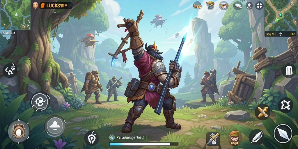 Screenshot gameplay LUCKSVIP yang menampilkan eksplorasi dunia terbuka yang luas.